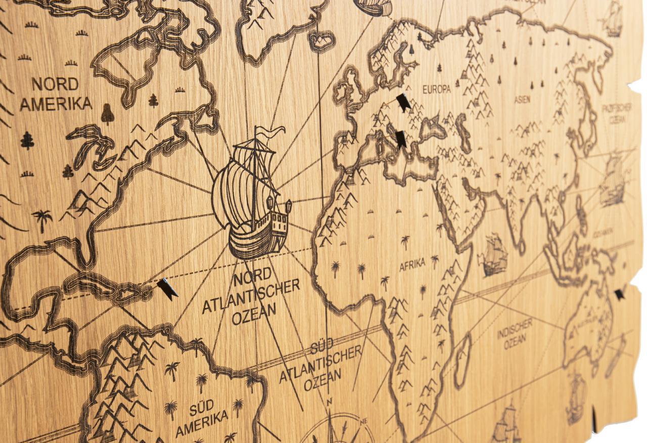 Holz Wandbild Weltkarte Antik