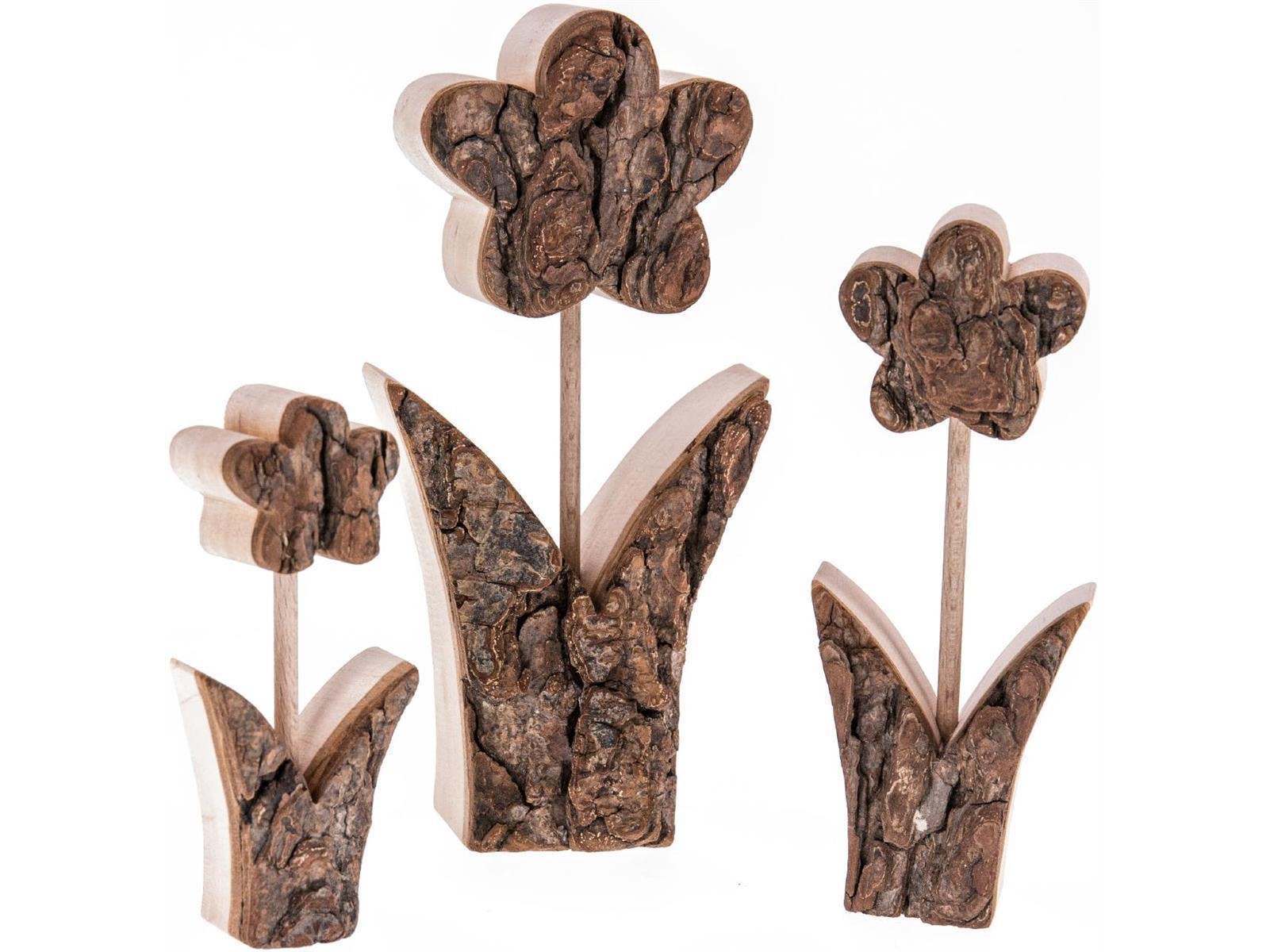Handgefertigte Holzblume aus Erle mit Rinde - Natürliche Dekoration Höhe 12 cm