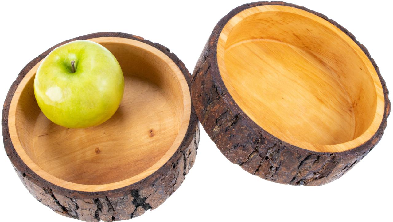 Holzschuessel aus einem Baumstamm aus Erle mit Rinde