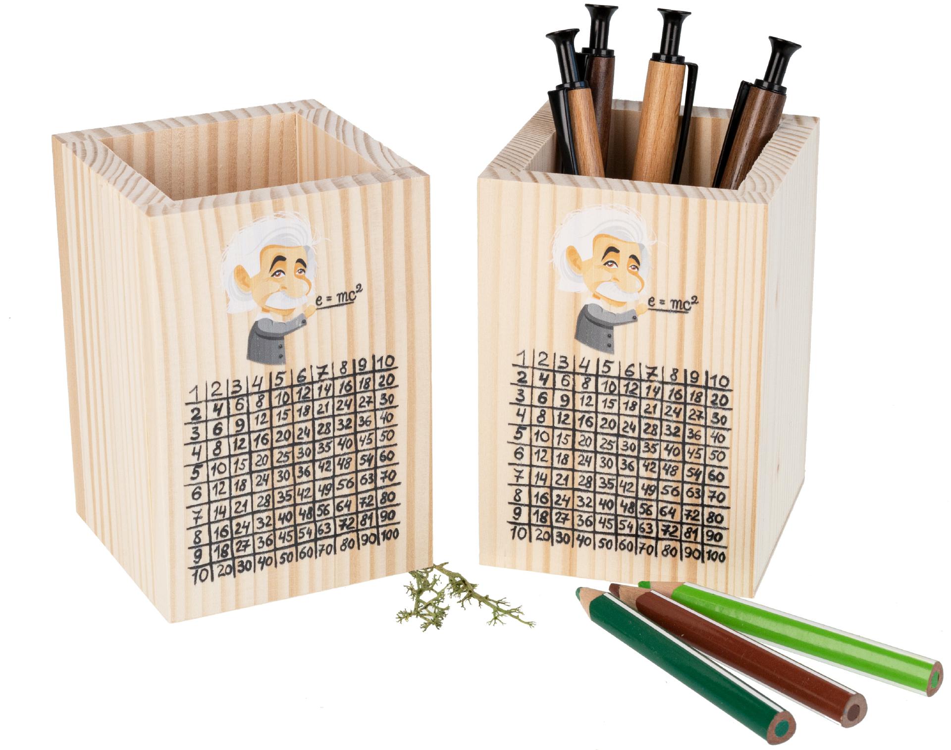 Holz Stiftebox "Schulkind" mit Mathe Lern-Motiv | Einschulungsgeschenk 