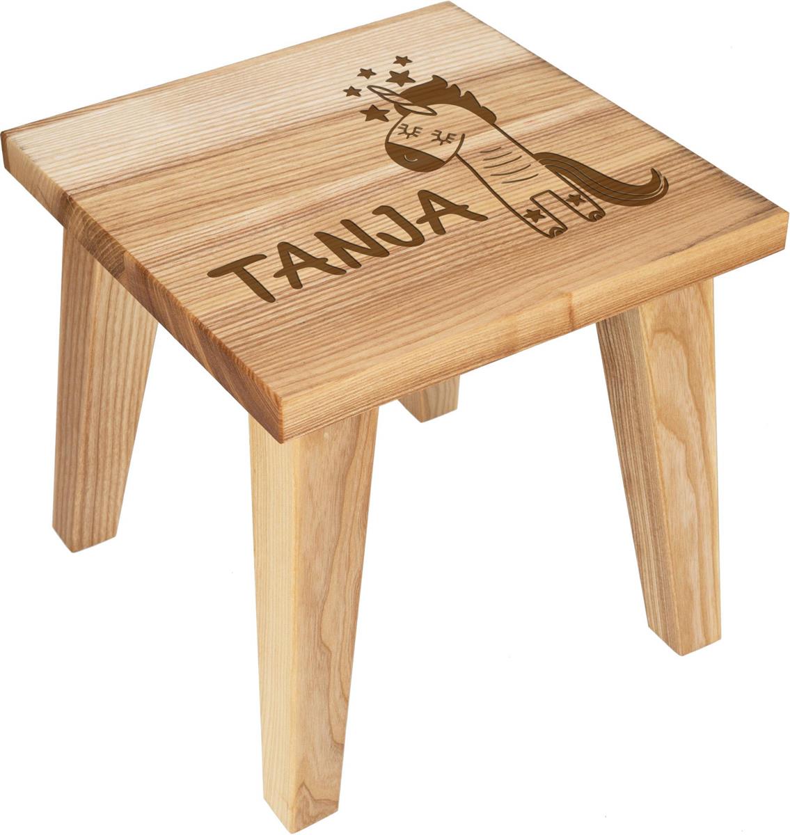 Holz Kinderhocker individualisiert aus Esche Geölt mit Wunschgravur