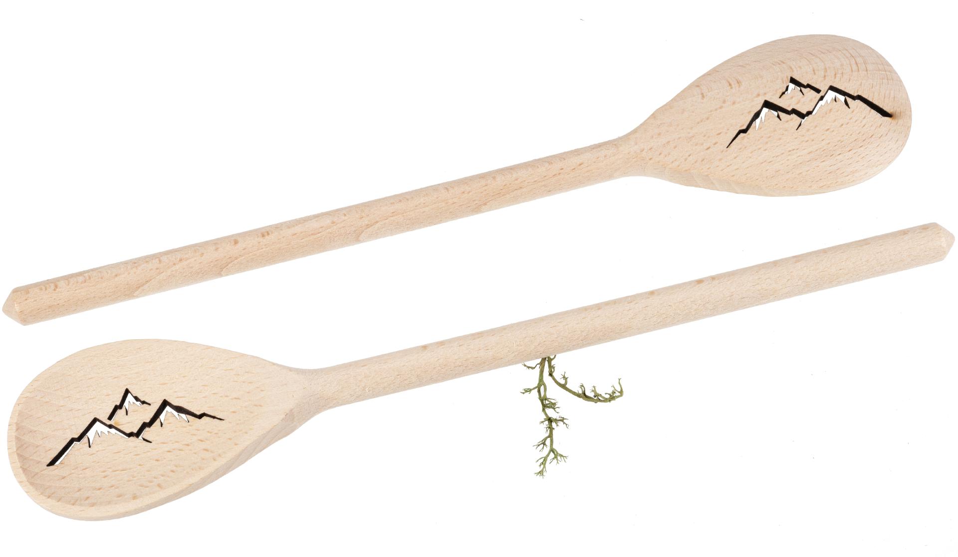 Holz Kochlöffel oval aus Buche – 30 cm – mit Berg Ausschnitt 