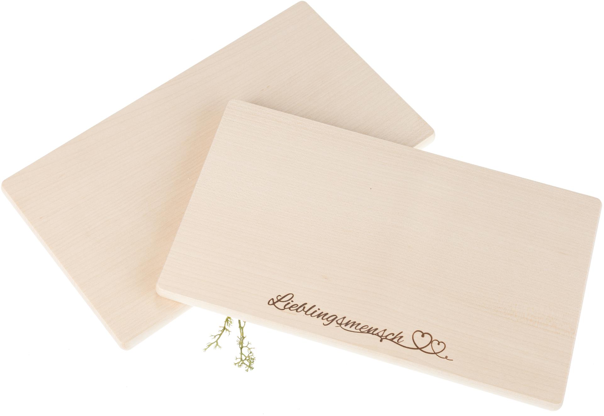 Frühstücksbrett FSC® Ahorn 26 x 15 x 1,2 cm  - Lieblingsmensch mit zwei verschlungenen Herzen