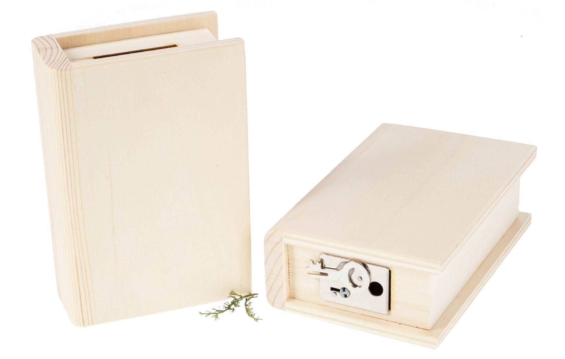 Holz-Sparbuch mit Metallschloss - Spardose/Sparkasse in Buchform