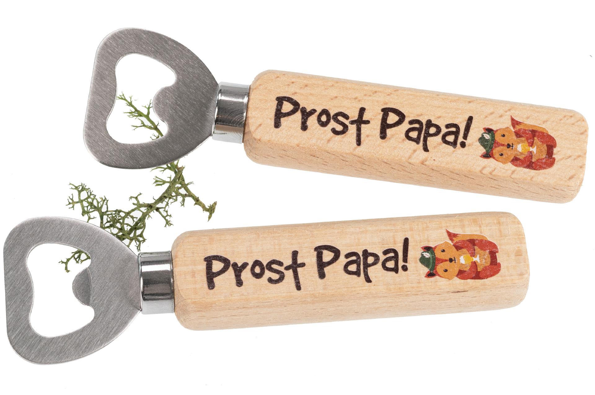 Flaschenöffner aus FSC® Buche mit Druck: Prost Papa!