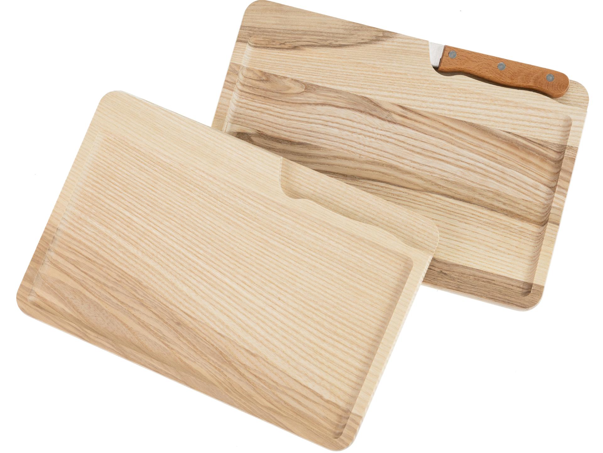 Messerbrett rechteckig aus Esche FSC - 27 x 18 x 1,5 cm - mit gefräster Vertiefung
