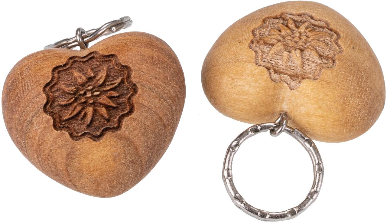 Holz Herz Schluesselanhaenger aus Kirsche geoelt EdelweiÃŸ