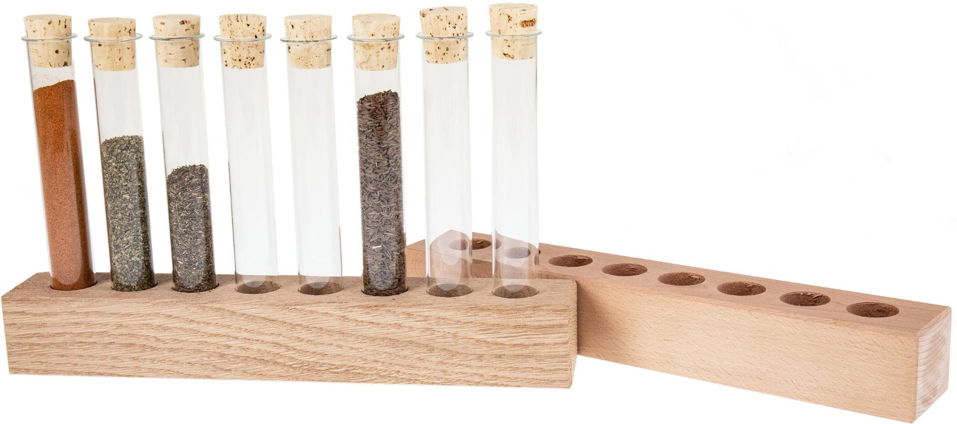 Eschen Holz Gewürzregal mit 8 Reagenzglasbehältern - 30cm