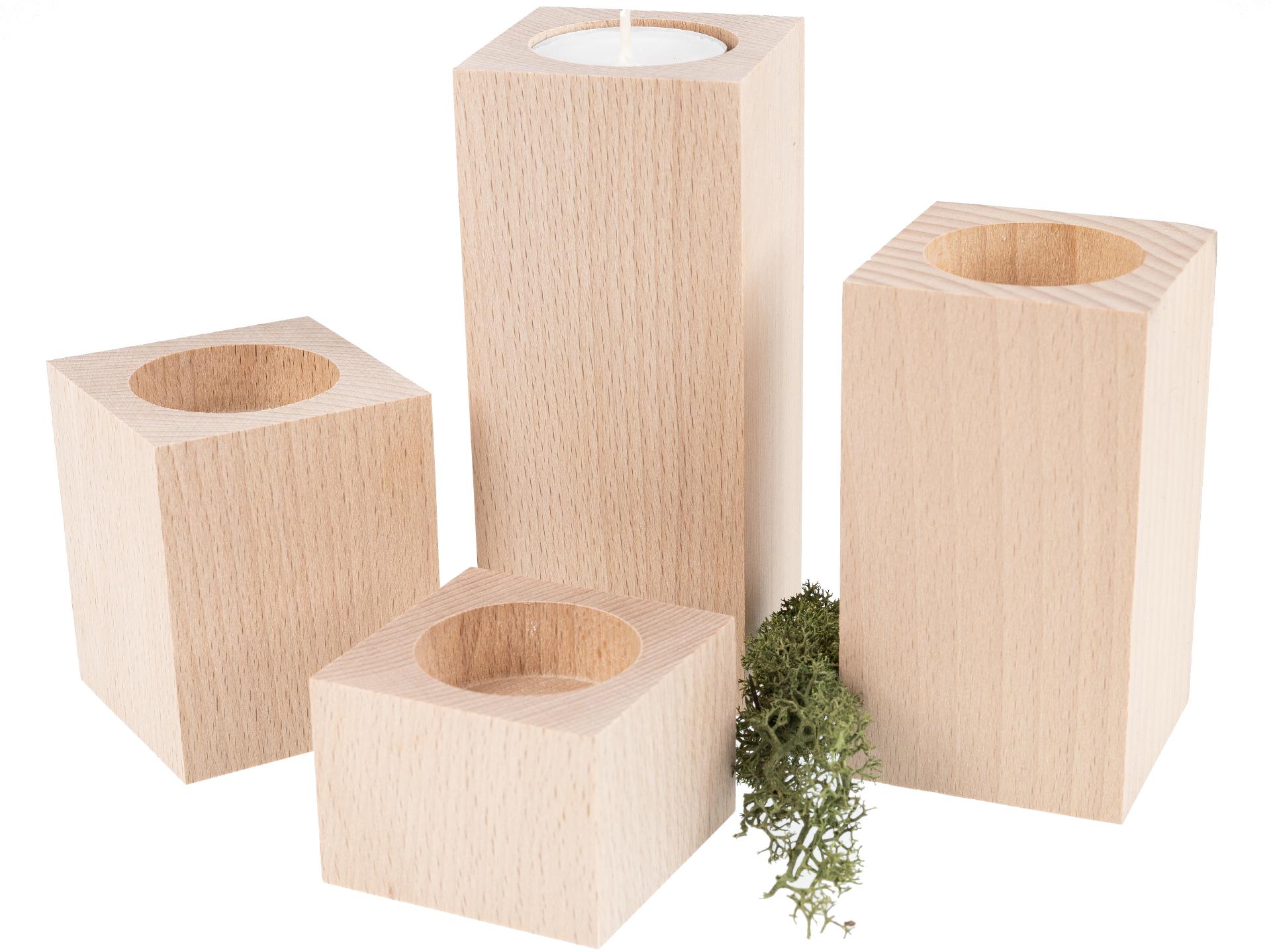 Teelichthalter eckig schlicht aus Buche 55 x 55 x 130 mm