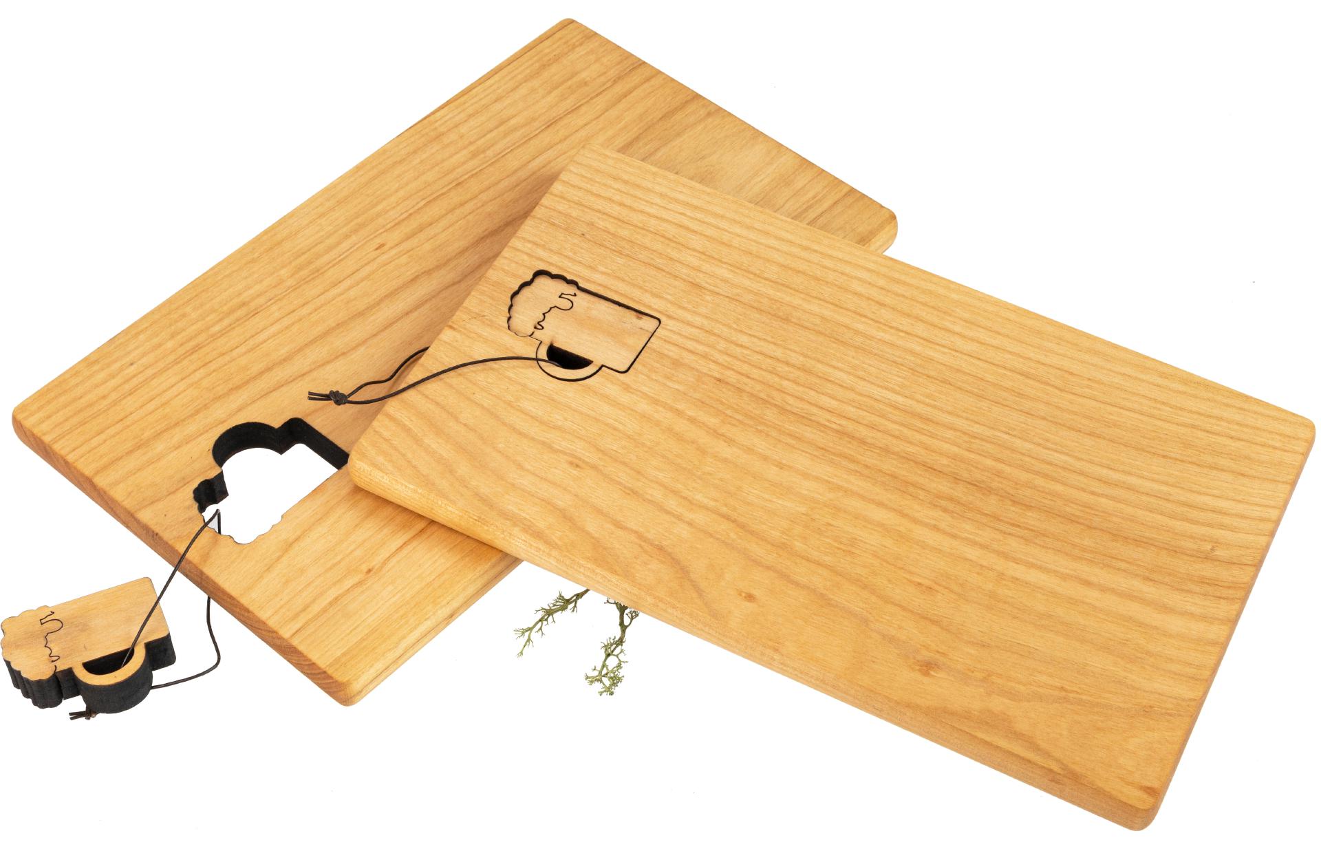 Schneidebrett - Kirsche geölt - 30 x 18 x 1,5 cm - Bierkrug an Lederband FSC®