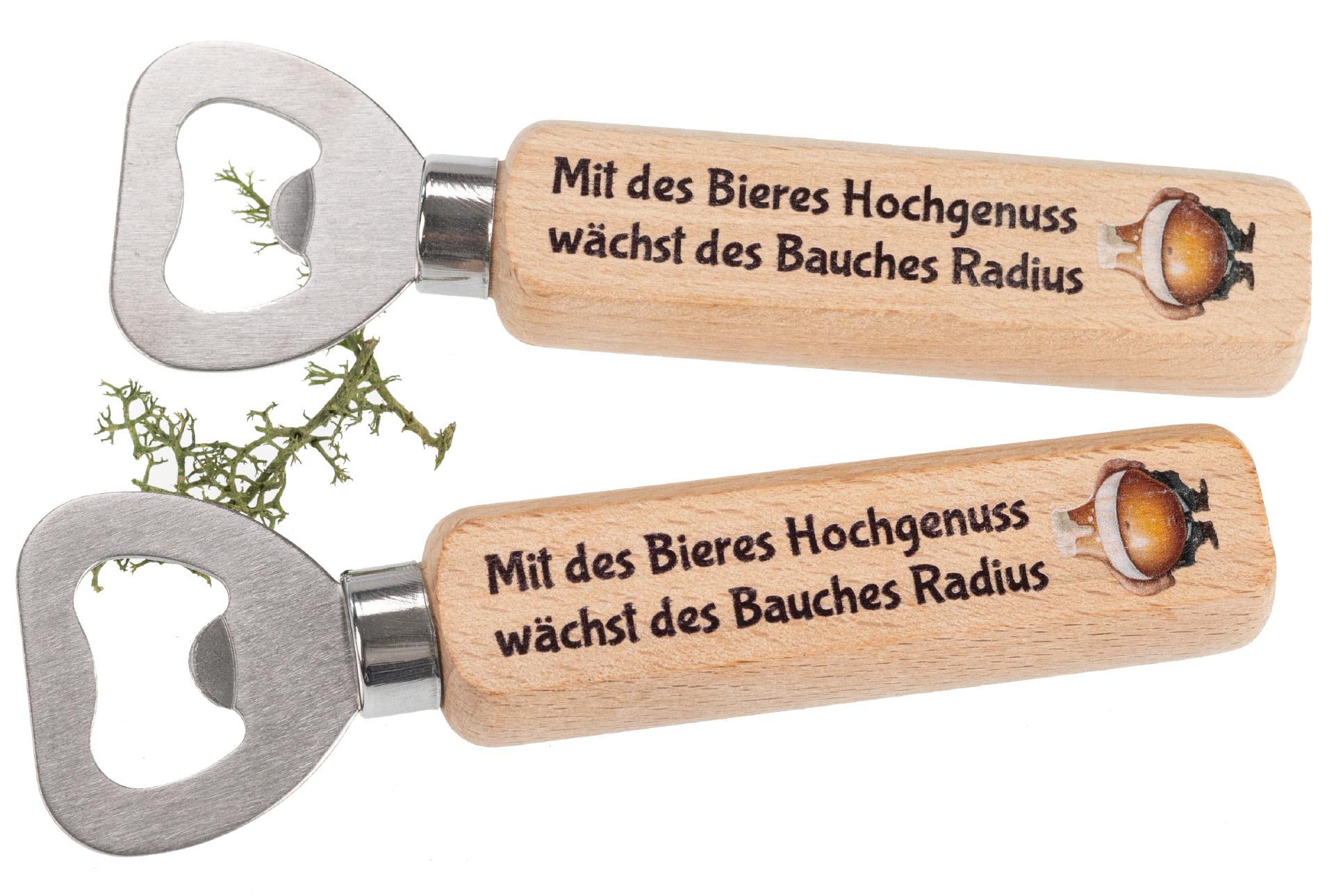Flaschenöffner aus FSC® Buche mit Druck: Mit des Bieres hochgenuss