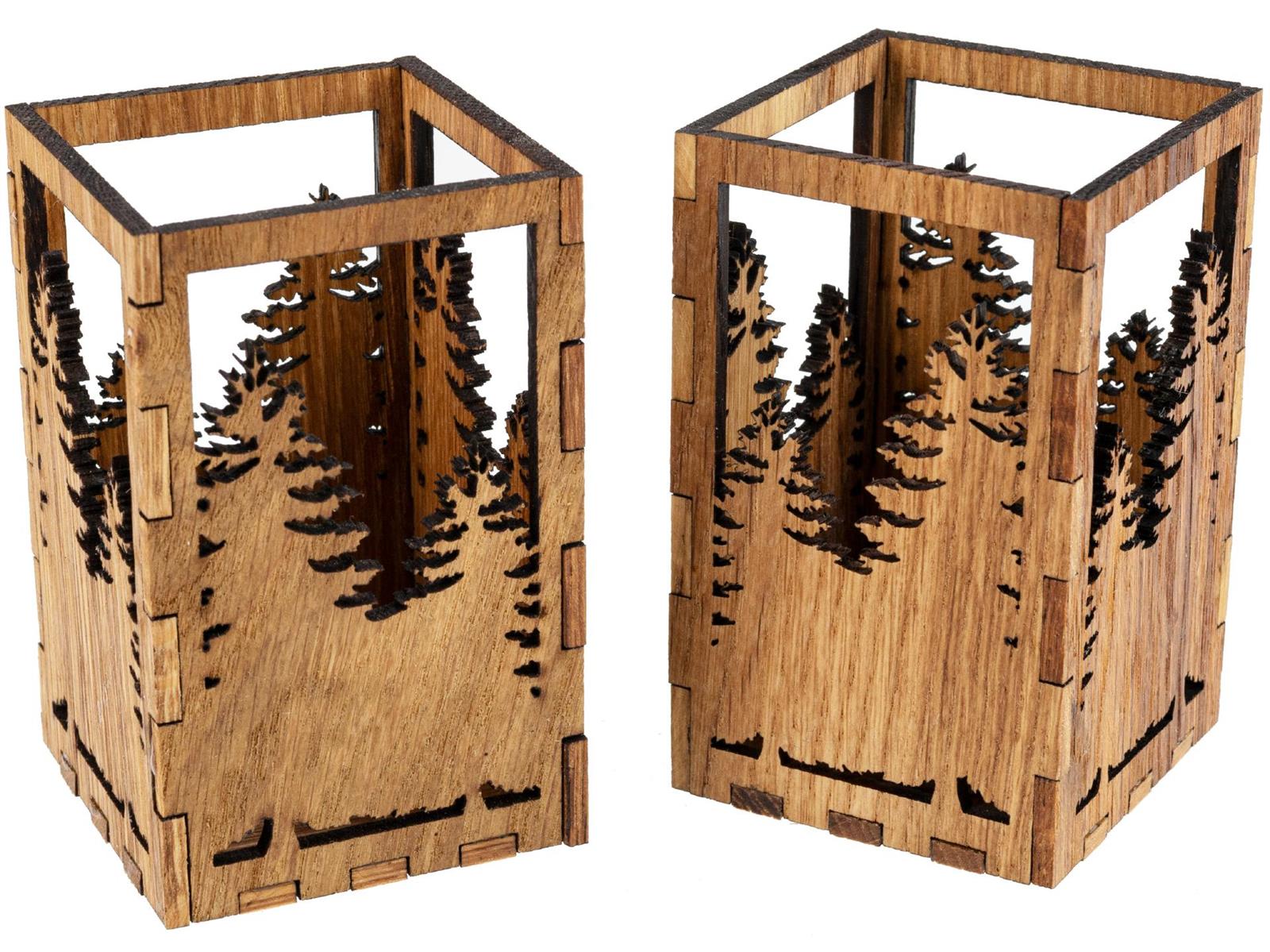 Holz Teelicht / Ambiente Licht aus geölter Eiche mit Tannen Ausschnitt