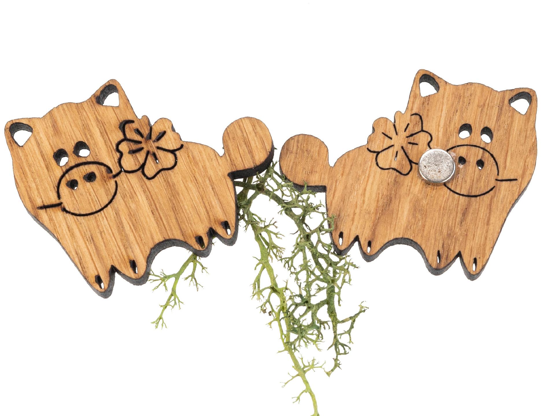 Holz Magnet in Glücksschwein Form | Eiche geölt FSC® zertifiziert
