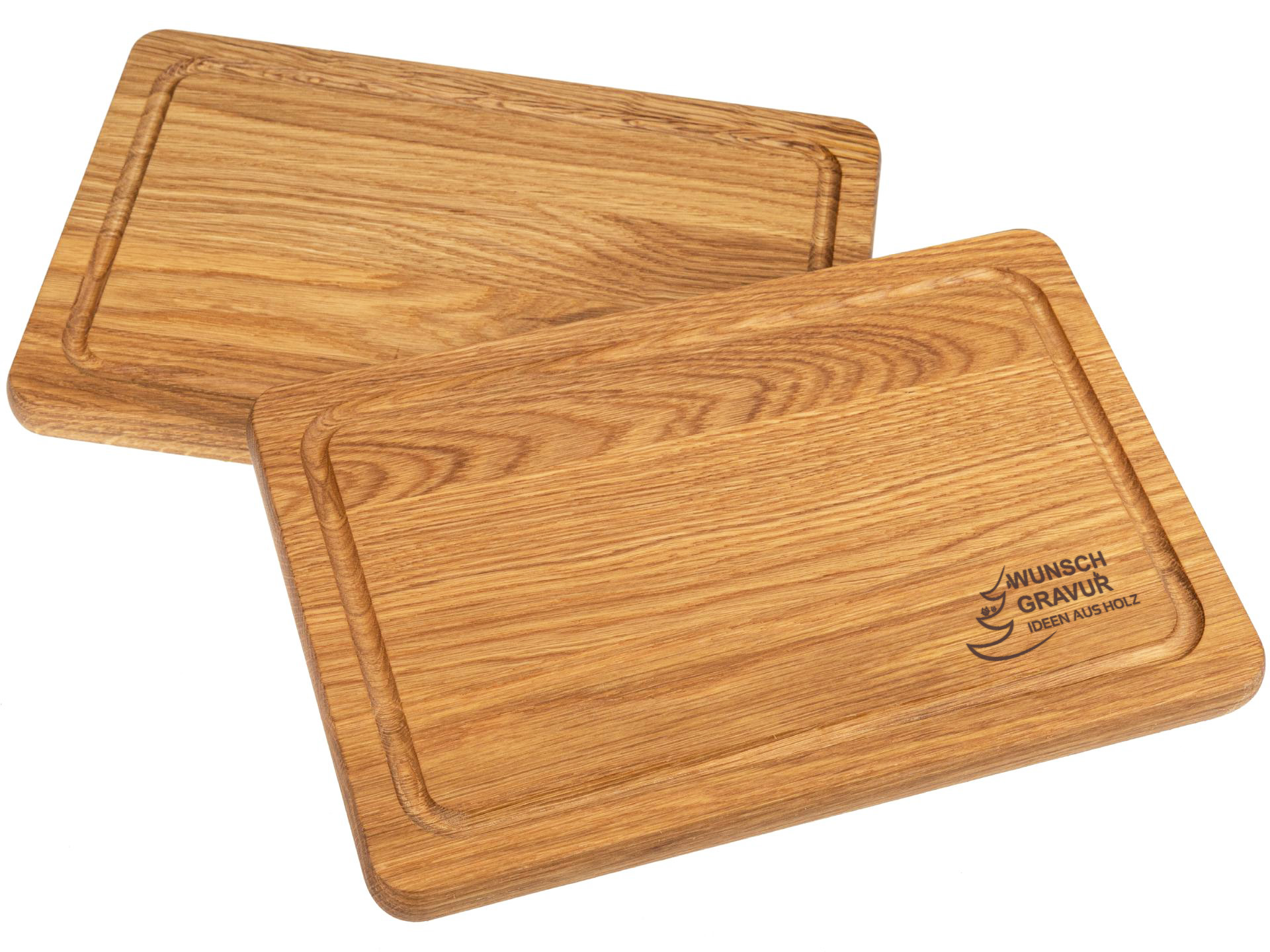 Schneidebrett mit Saftrille aus Eiche geölt - 30 x 20 x 2 cm mit Branding individualisiert