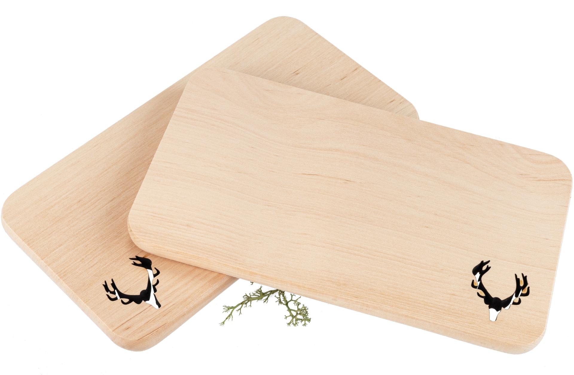 Schneidebrett aus FSC® Erle mit Laserschnitt 22,5 x 12,5 x 1,2 cm - Geweih geölt