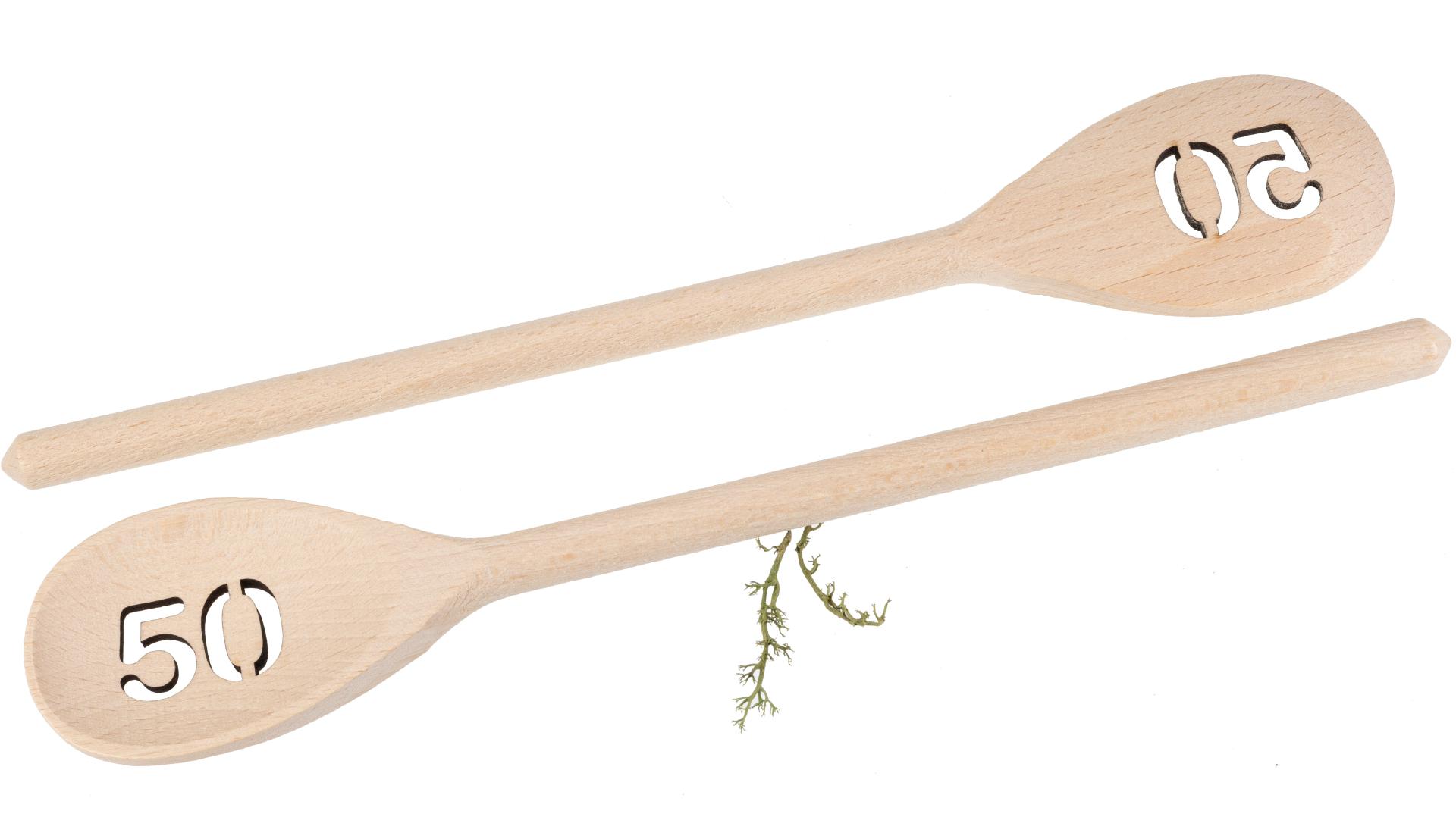 Holz Kochlöffel oval aus Buche - 30 cm - Geburtstagszahl Ausschnitt 50 Jahre