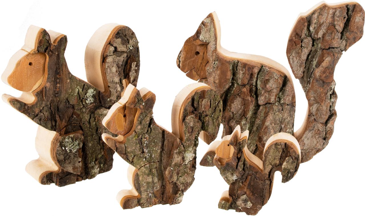 Holz Deko Eichhoernchen aus Erle mit Rinde rustikale Naturdeko