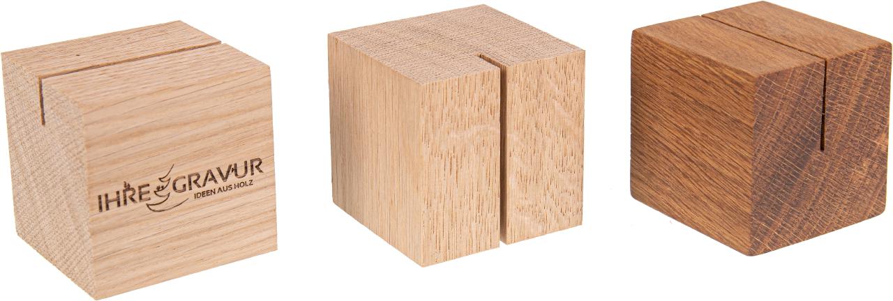 Holz Tischaufsteller in Würfelform aus Eichenholz - 60 x 60 x 60 mm