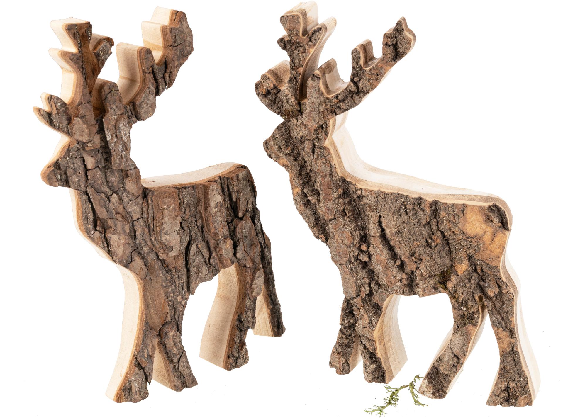 Handgefertigter Hirsch aus Erle mit Rinde - Natürliche Dekoration zum Aufstellen ca. 21 x 15 x 4 cm
