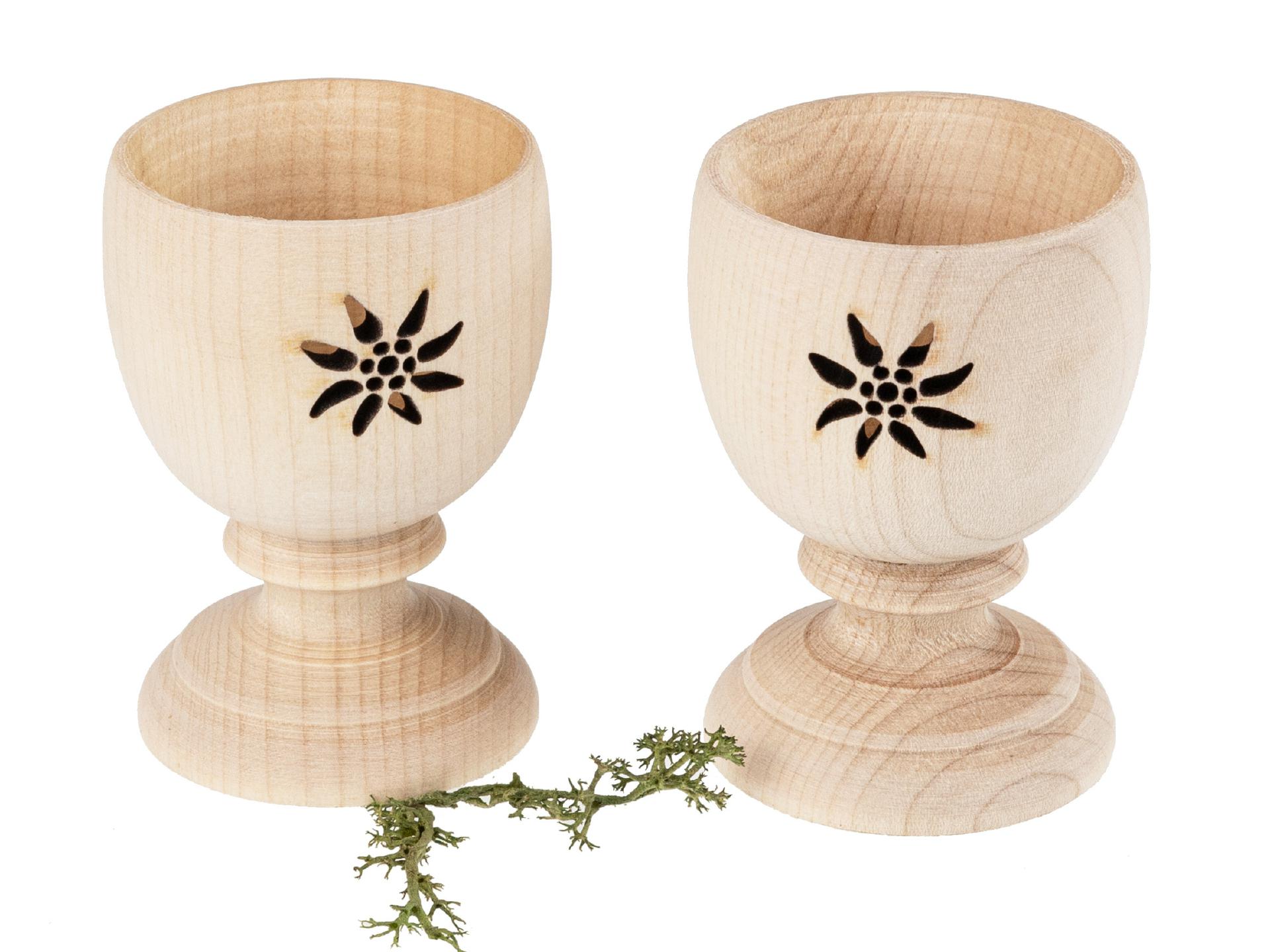 Holz Eierbecher aus Ahorn gedrechselt mit Edelweiß Design