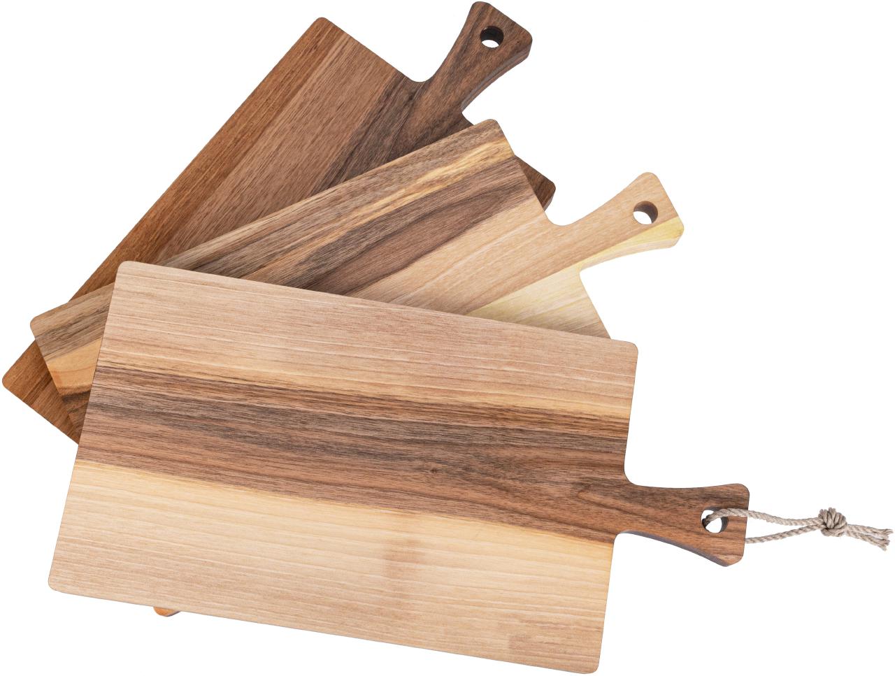 Schneidebrett mit Griff - Nussbaum geölt - 40 x 20 x 2 cm FSC® mit Hanf Kordel