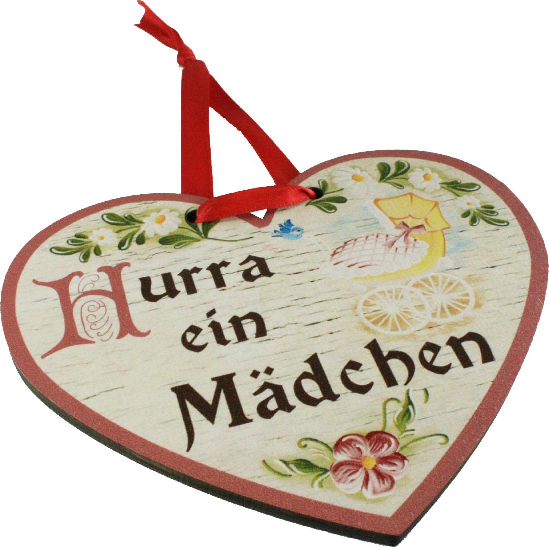Holz Geschenk Herzen bunt bedruckt Hurra ein Maedchen