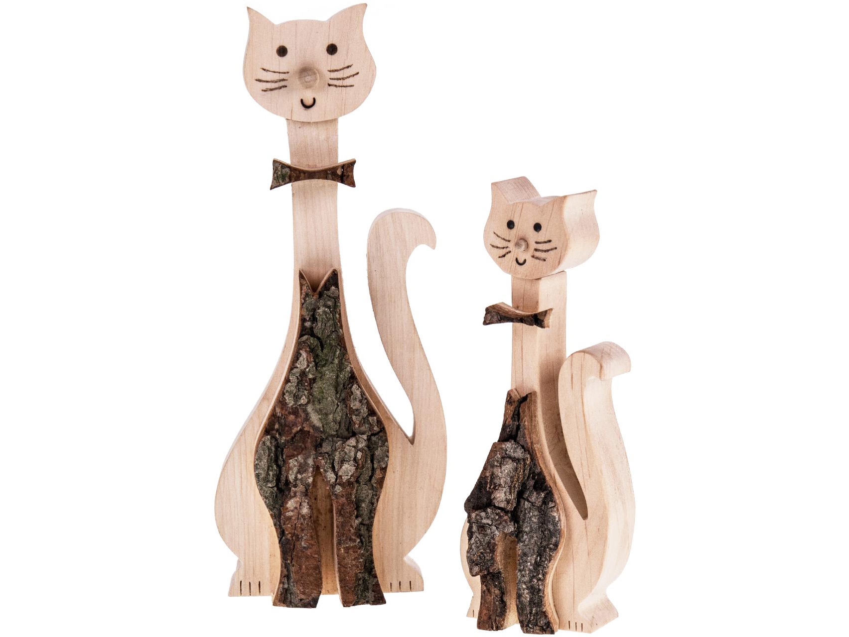 Handgefertigte Deko Katze aus Erle mit natürlicher Rinde Höhe 15 cm