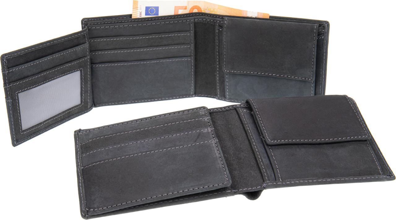 Personalisierter schwarzer Leder Geldbeutel mit Fotogravur Geldboerse mit individueller Wunschgravur beidseitige Lasergravur