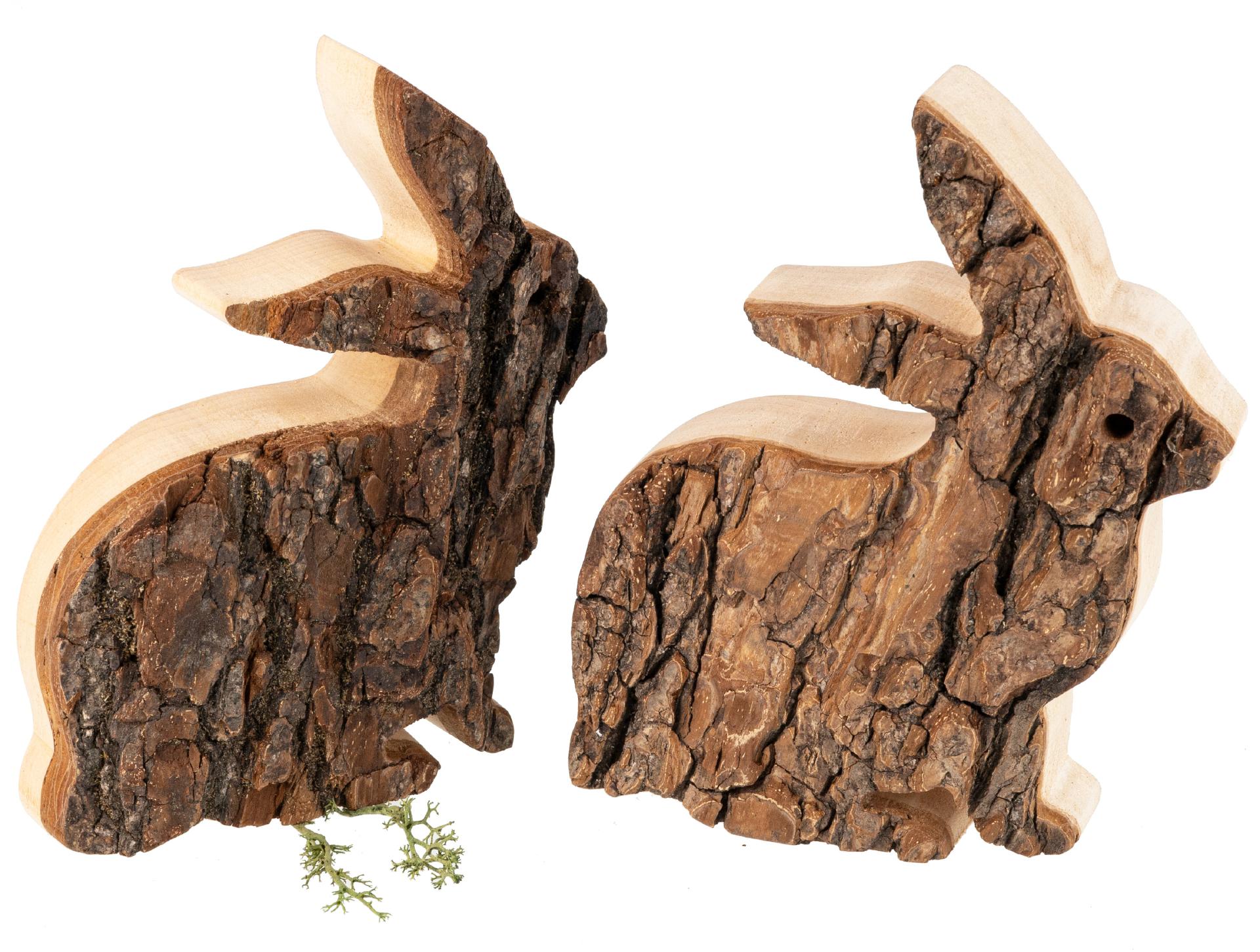 Handgefertigter Osterhase aus natürlichem Erleholz mit Rinde 14 cm
