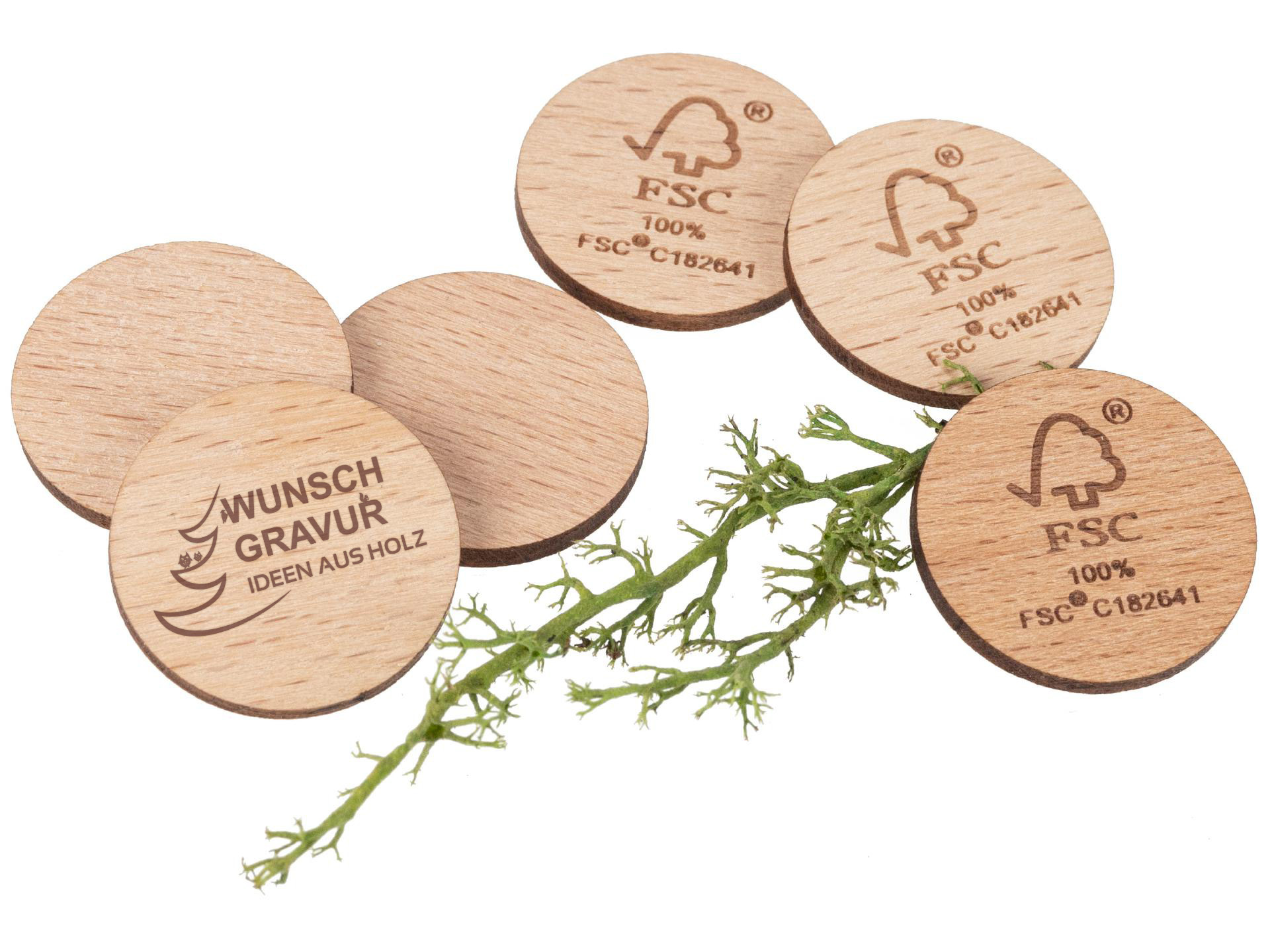 Einkaufswagenchip aus Buchenholz - FSC® zertifiziert mit Ihrer Wunschgravur einseitig