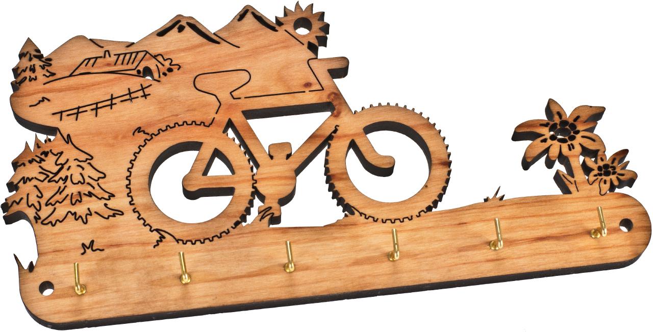 Schluesselbrett aus nachhaltigem Erlenholz Lasergeschnitte Form: Fahrrad
