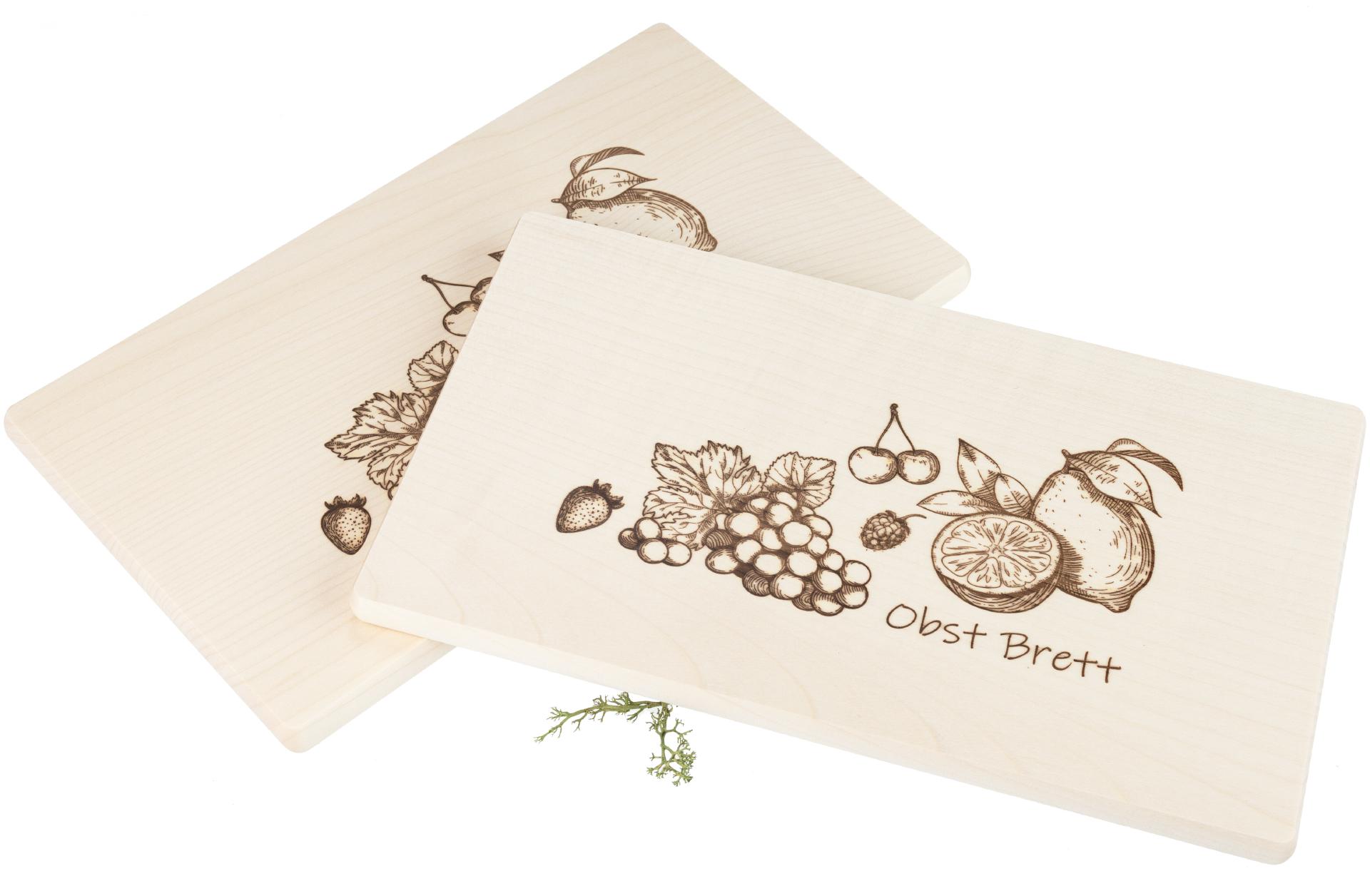 Frühstücksbrett FSC® Ahorn 26 x 15 x 1,2 cm - Obst Brett mit Obst Motiv