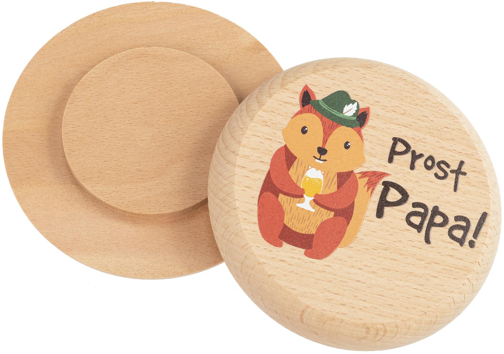 Bierdeckel aus Buchenholz mit Buntdruck Prost Papa