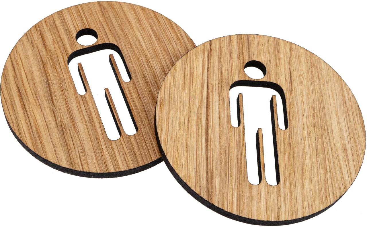 Tuerschild aus Eiche geoelt Toilettenschild selbstklebend Mann FSC