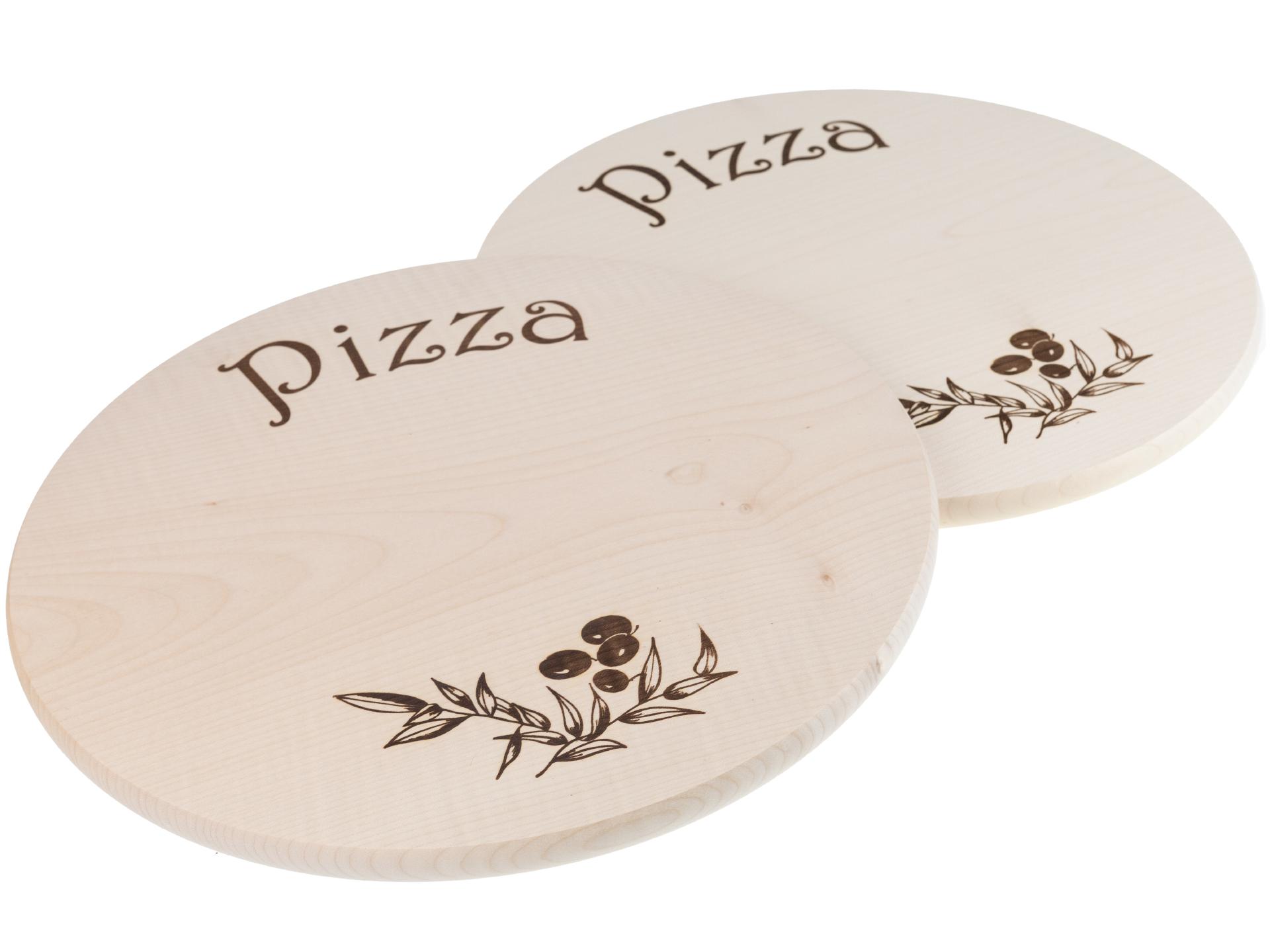 Pizzateller aus Ahorn Holz geölt 35 cm mit Pizza Branddruck
