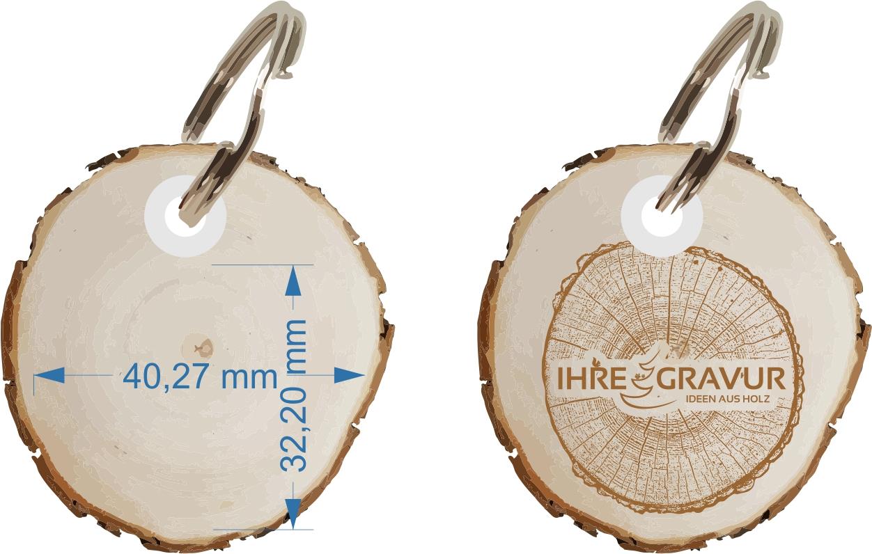 Personalisierter Holz Schluesselanhaenger mit Rinde und Lasergravur