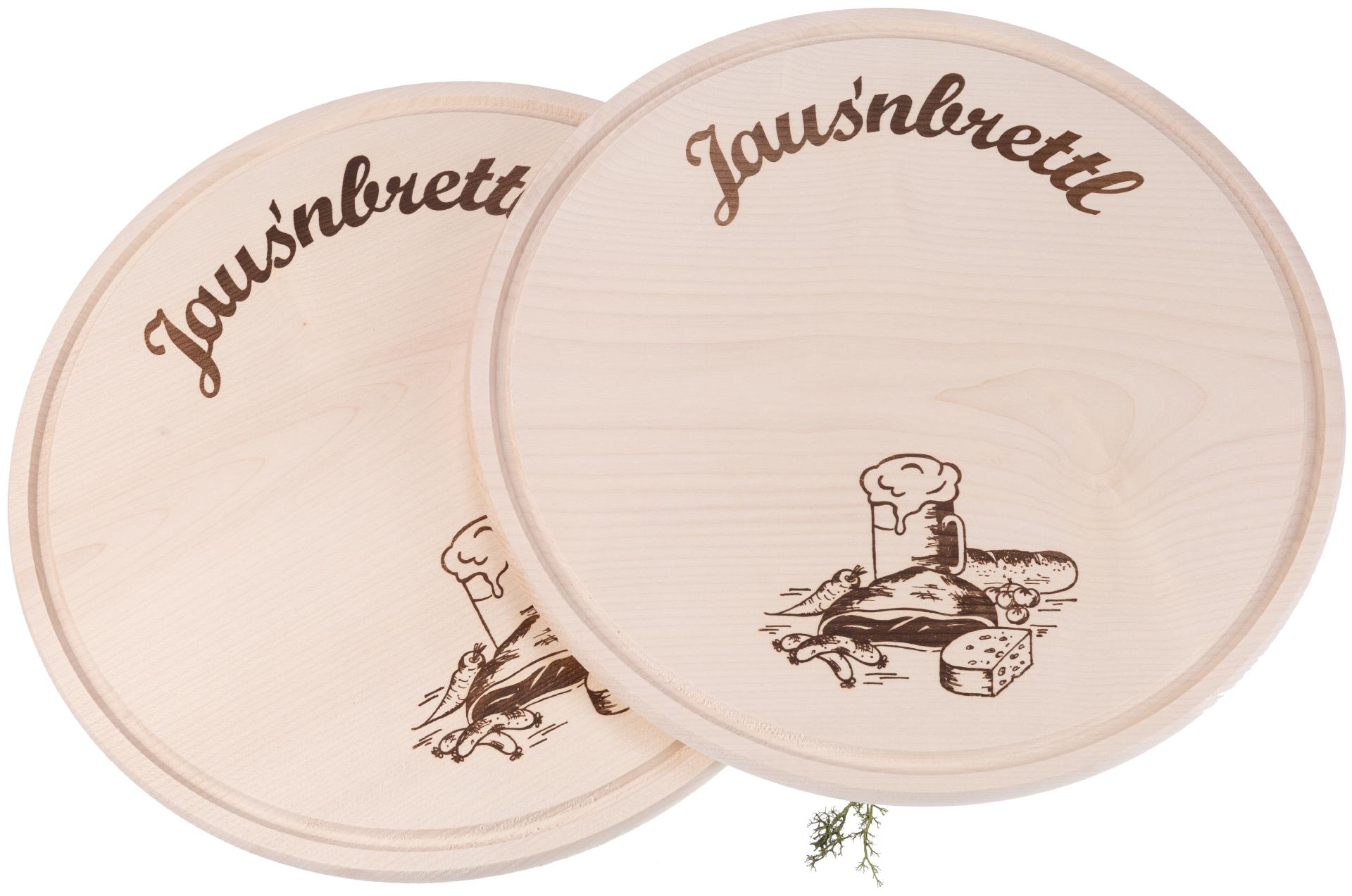 Rundes Ahornholz Schneidebrett mit "Jausenbrett" Branding | 35 cm