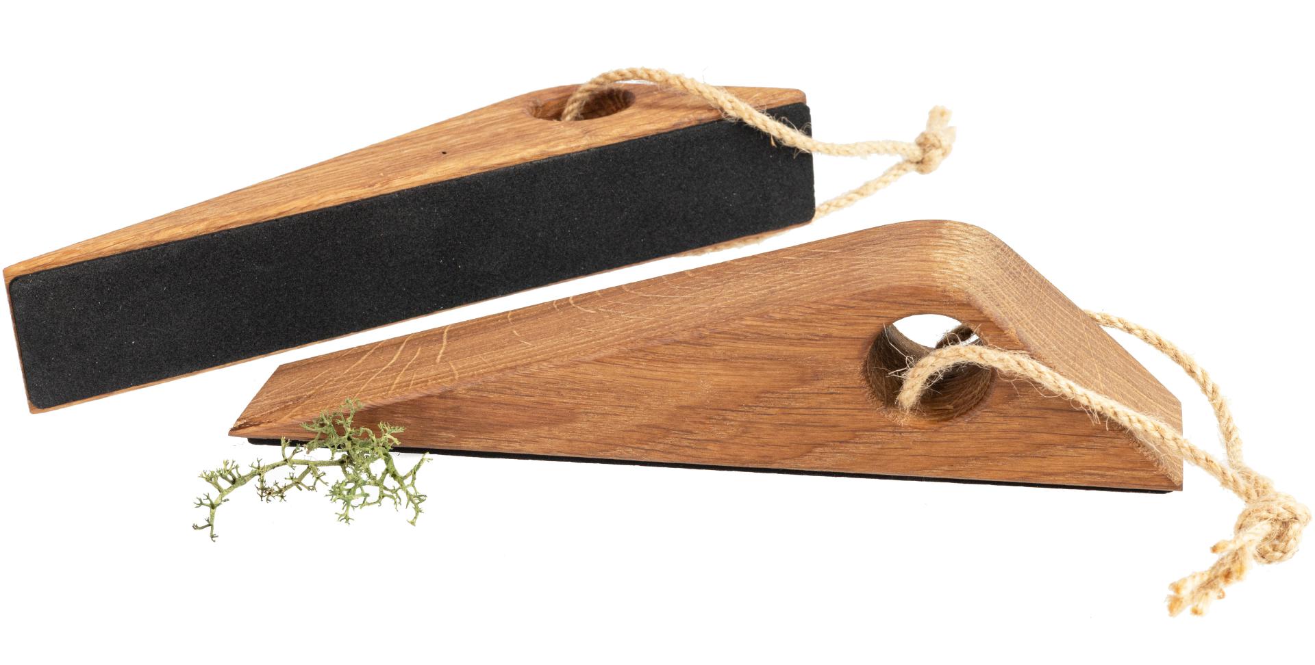 Holz Türstopper mit Kordel aus Eiche geölt - Türkeil rutschfest mit Neopren
