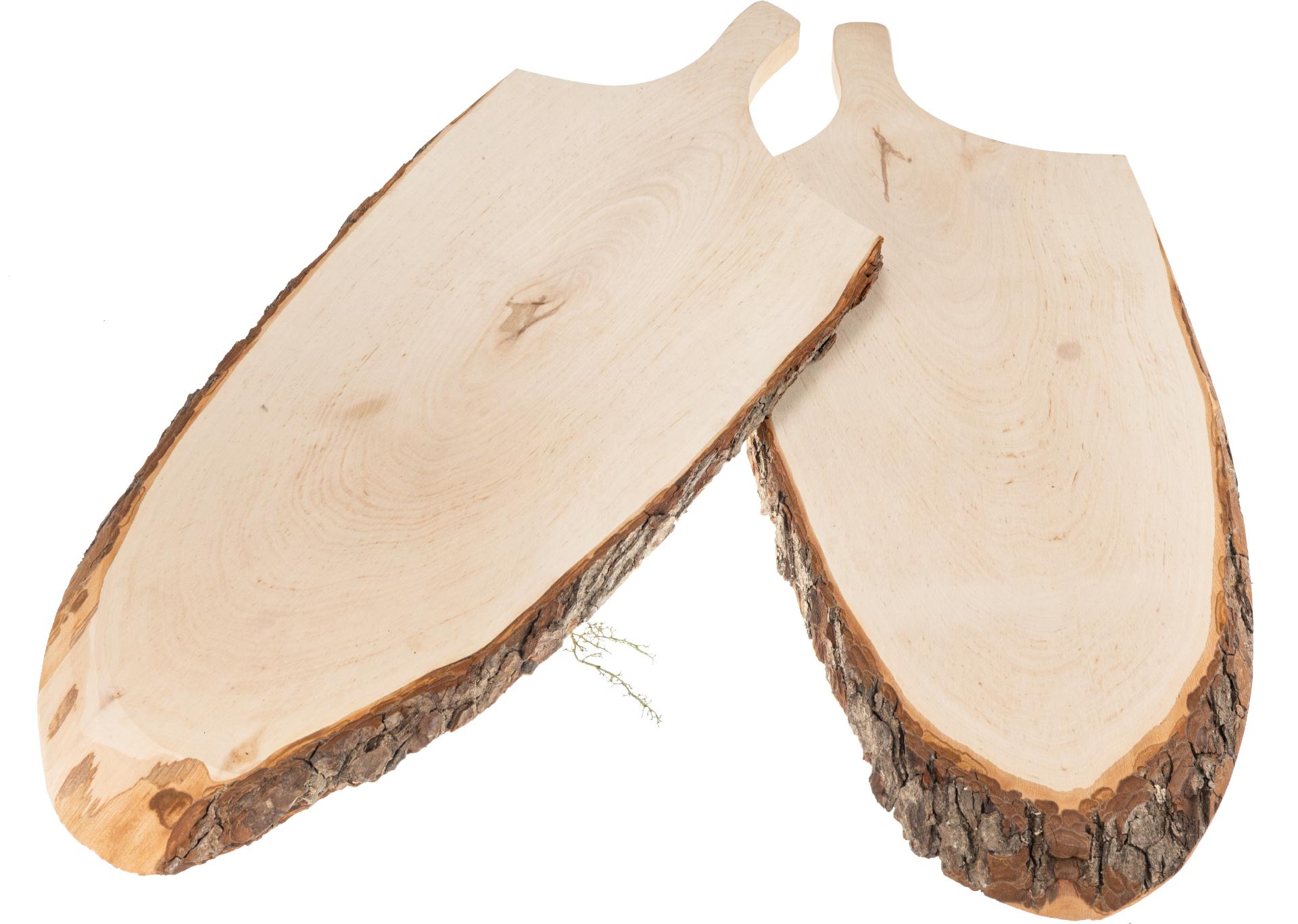 Servierbrett mit Griff & Rinde aus FSC® Erlenholz ca. 66 - 76 x 2,5 cm roh - Zweite Wahl