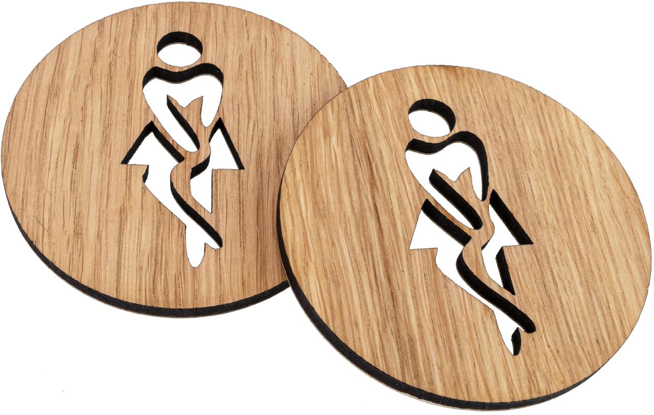 Tuerschild aus Eiche geoelt Toilettenschild selbstklebend Frau dringend FSC