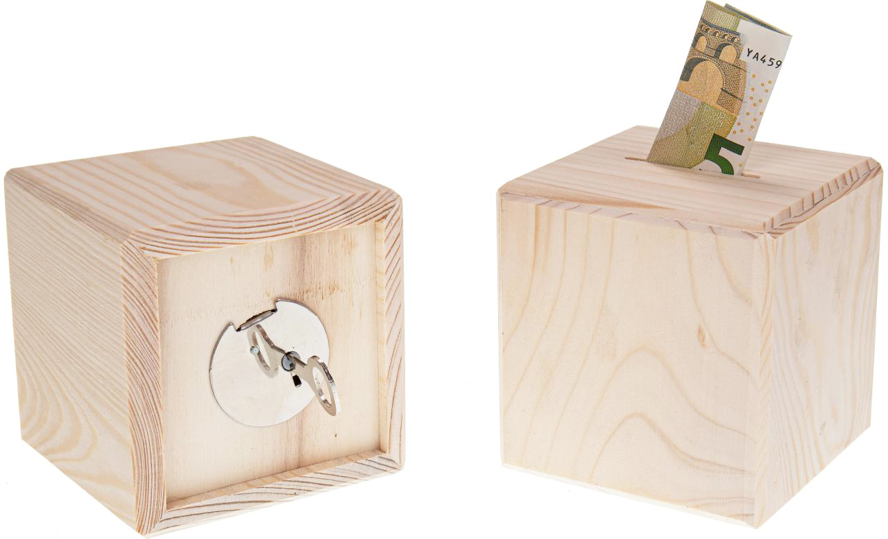 Holz Spardose Würfel 10 cm mit Metallschloss mit Ihrer Lasergravur individualisiert bis 80 cm²