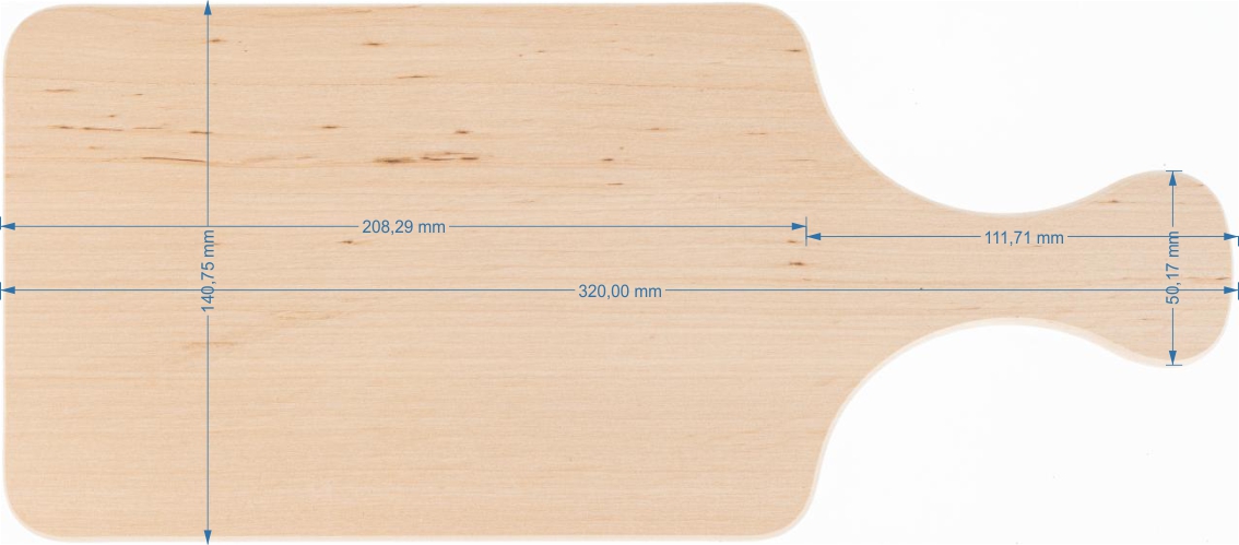Personalisiertes FSC® Holz Schneidebrett mit Griff 32 x 14 x 1,2 cm mit Lasergravur roh bis 100 cm²
