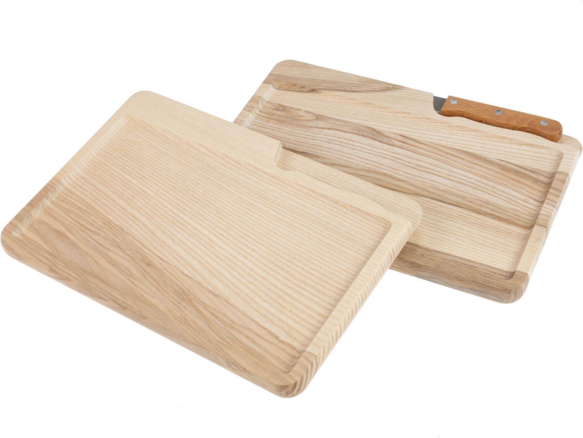 Messerbrett rechteckig aus Esche FSC - 27 x 18 x 1,5 cm - mit gefräster Vertiefung