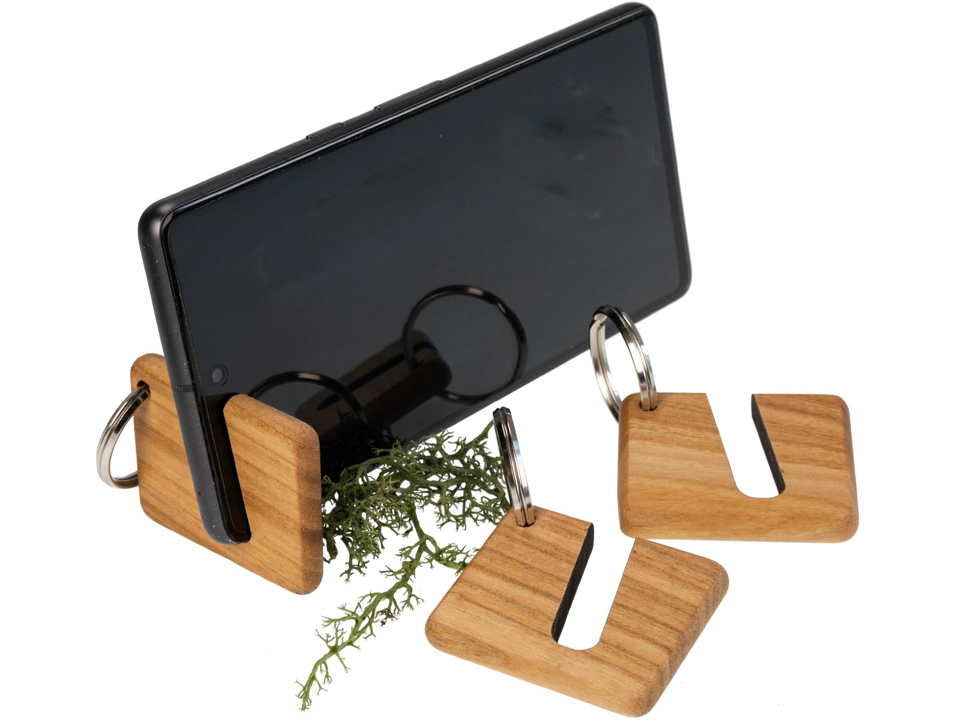Kirschholz Schlüsselanhänger mit Handyhalter | FSC®-zertifiziert