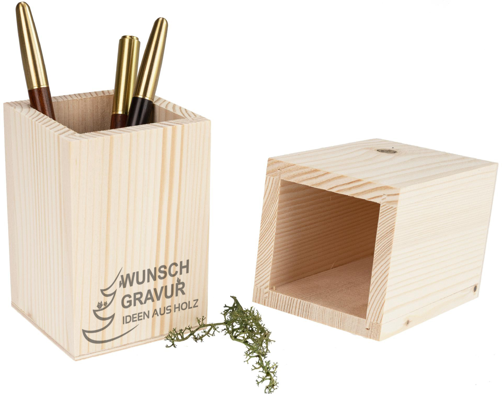 Individualisierte Holz Stiftebox aus Fichte - Holzbox für Ihre Schreibutensilien inklusive Lasergravur bis 30 cm²