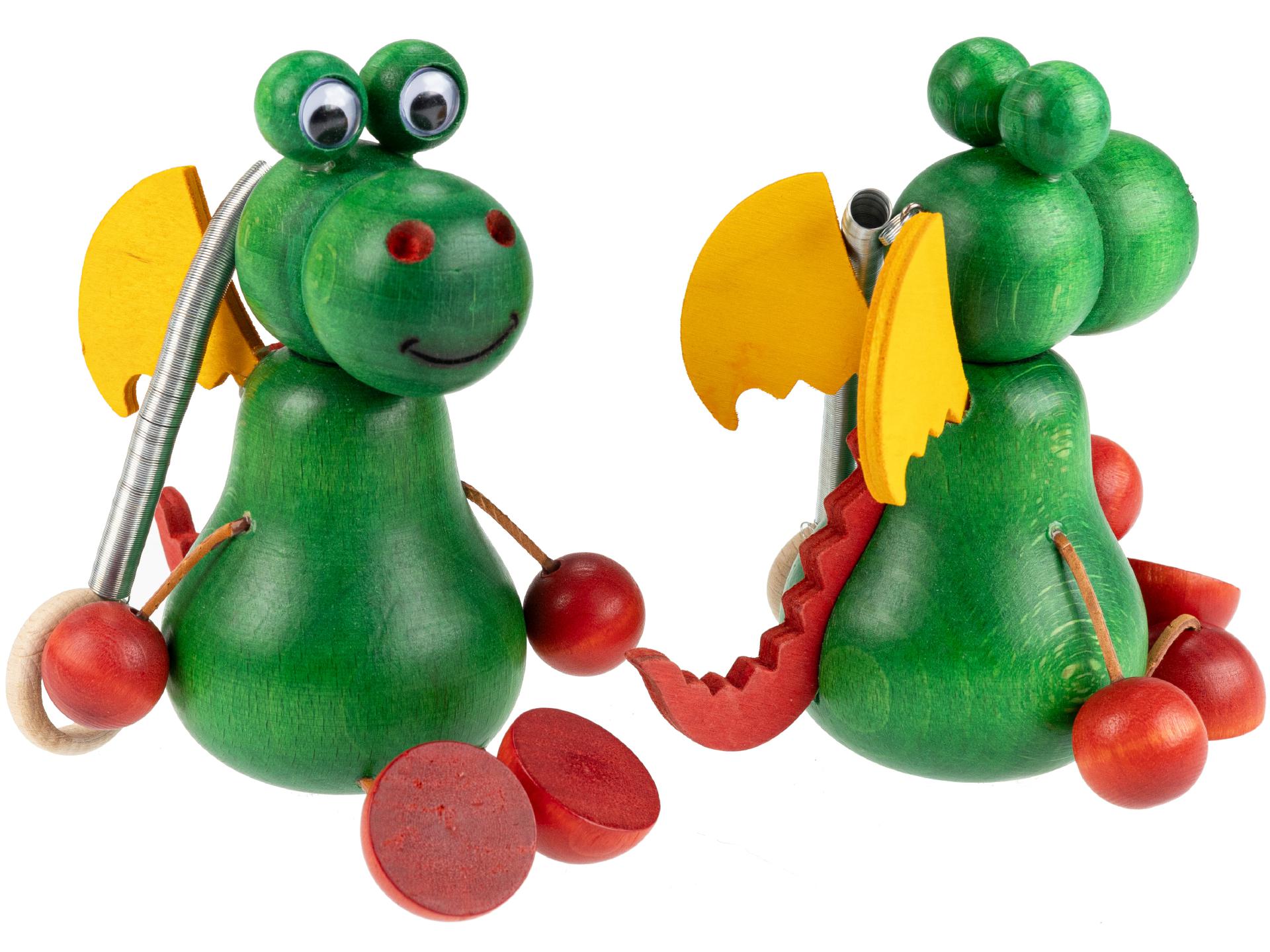 Schwingfiguren / Hüpftiere aus Holz - Drache grün