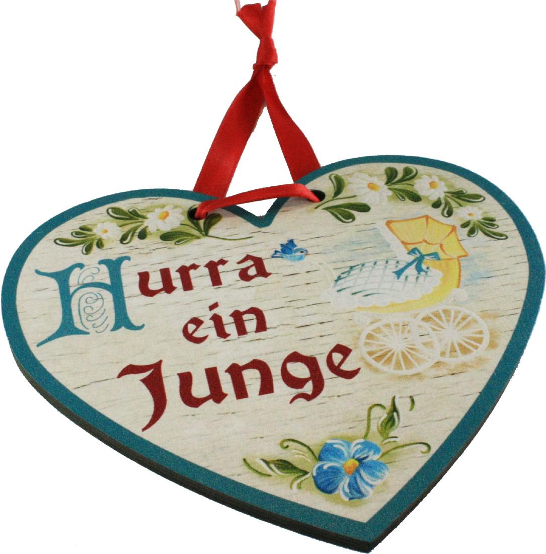 Holz Geschenk Herzen bunt bedruckt Hurra ein Junge