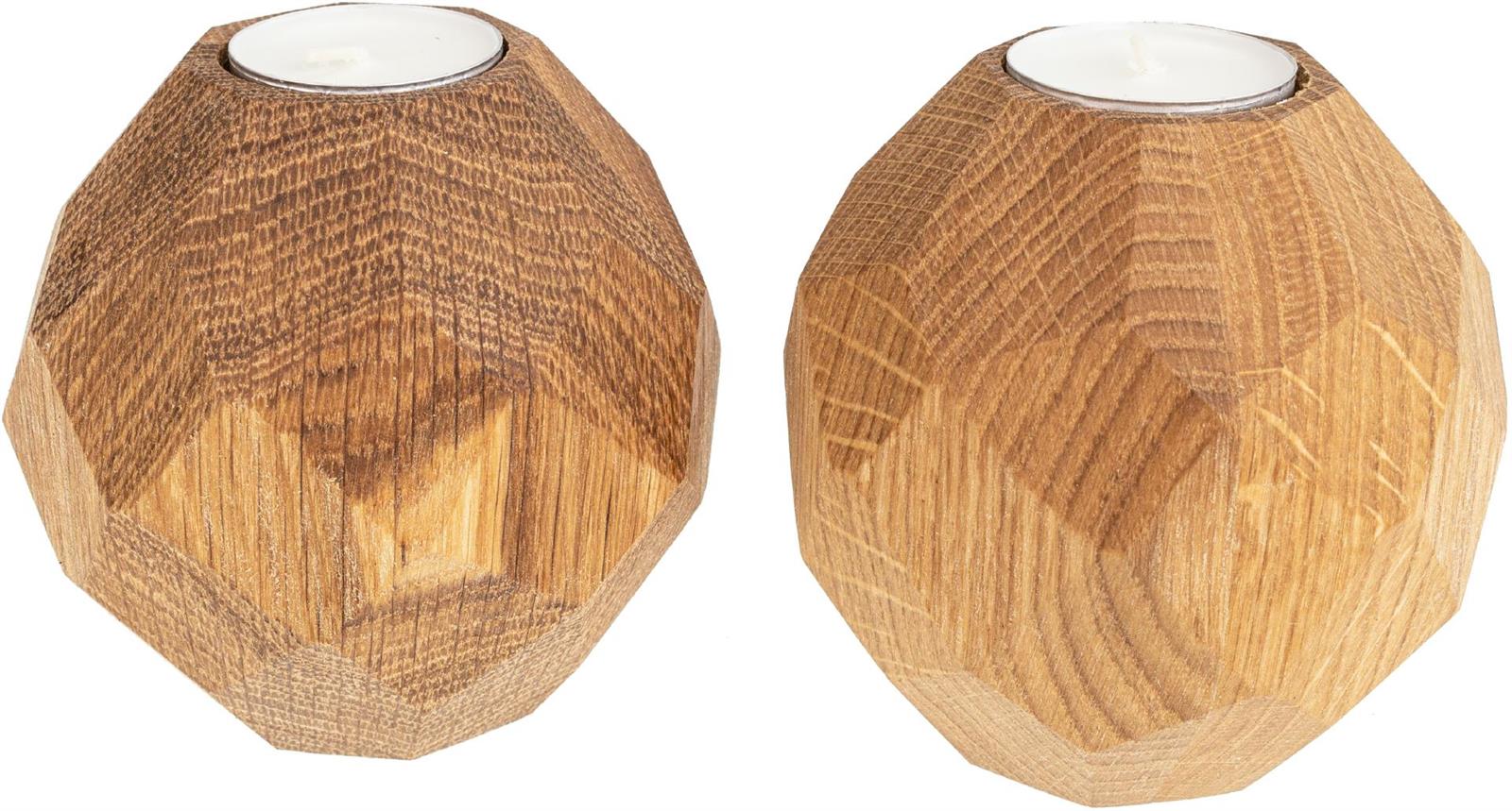 Teelichthalter Set aus geoelter Eiche mit zwei Kugeln im Diamantschliff Inklusive Teelichter stilvolle Dekoration