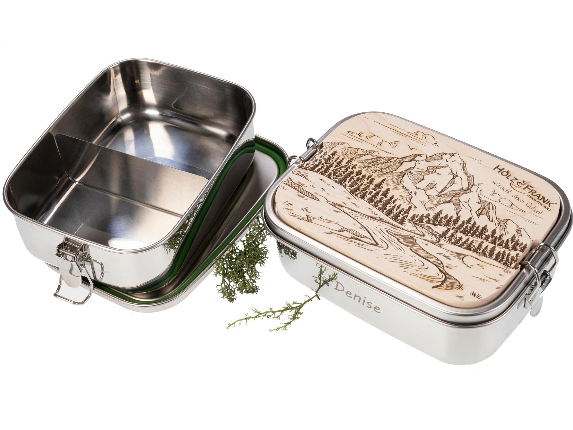 Edelstahl Lunchbox 1200ml mit personalisiertem Schneidebrett Zirbe 5mm bis 5 cm²