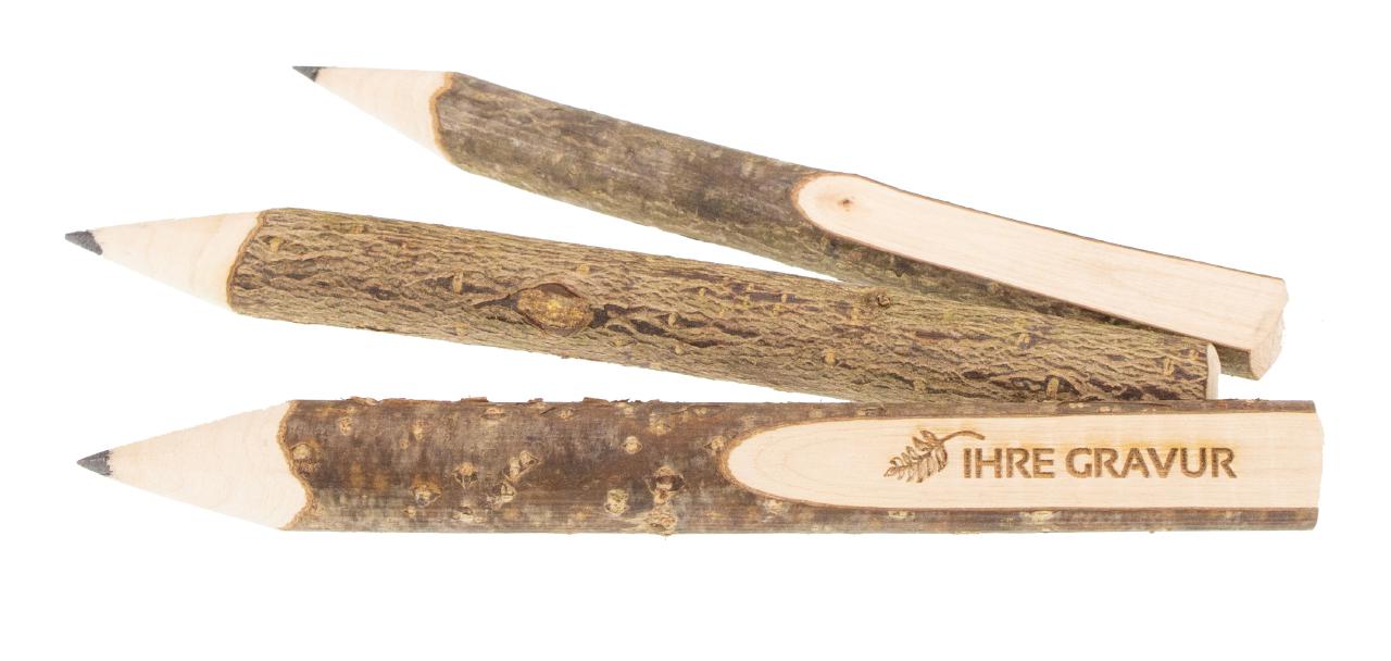 Holz Bleistift Astbleistift mit Rinde und Ausfraesung Nachhaltig und umweltfreundlich